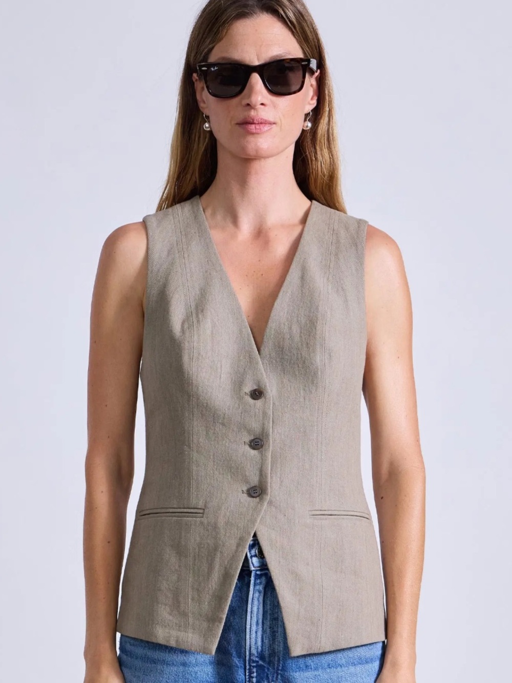 Apiece Apart Helena V-neck Linen Blend Vest in Moss